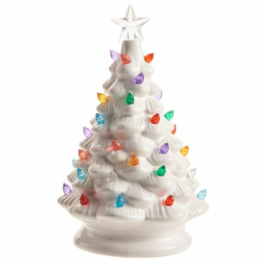 Raz 8" Battery Operated Lighted White Or Metallic Green Ceramic Christmas Tree - Image 2
