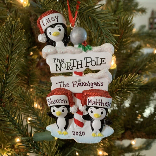 Penguin Family Of 3 At The North Pole Personalized Christmas Ornament OR1739-3 - Image 2