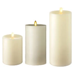 Liown 3.5" X 5" Or 7" Or 9" Flat Top Moving Flame Ivory Unscented Pillar Battery Candle