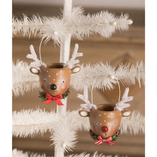 Bethany Lowe 3" Mini Reindeer Christmas Bucket Figure Or Ornament ML0425 - Image 2
