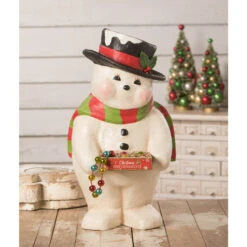 Bethany Lowe 19" Deck The Halls Snowman Large Paper Mache Christmas Decoration TJ0182