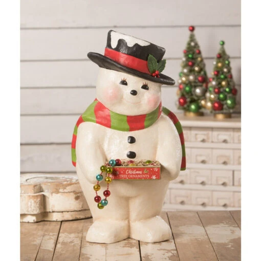 Bethany Lowe 19" Deck The Halls Snowman Large Paper Mache Christmas Decoration TJ0182