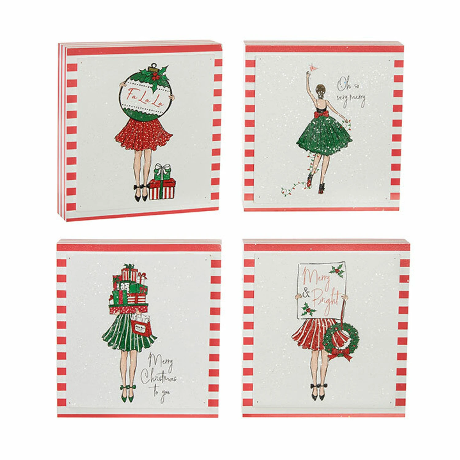 Raz Set Of 4 6" Holiday Shopper Block Christmas Signs 4016290 4 Raz Set Of 4 6" Holiday Shopper Block Christmas Signs 4016290 - Image 2