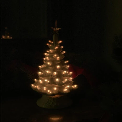 White Ceramic Lighted Christmas Tree 12" - Image 2