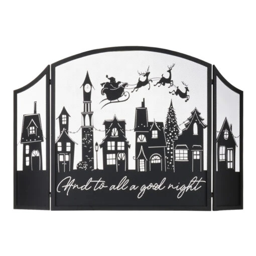 Raz 48" And To All A Good Night Christmas Fireplace Screen 4117027 - Image 2