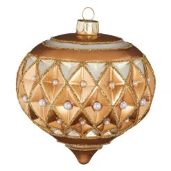 Raz 4" Gold Diamond Point With Pearls Glass Christmas Ornament 4122807 -The Jelly Christmas Shop apiheg3ts 78527.1646091959
