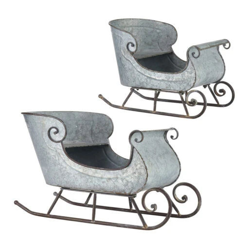 Raz 16.5" & 24.5" Galvanized Distressed Metal Sleighs Set Of 2 Christmas Decoration 4128884 - Image 2