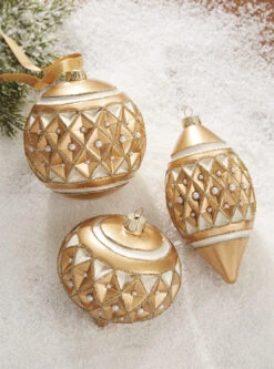 Raz 4" Gold Diamond Point With Pearls Glass Christmas Ornament 4122807