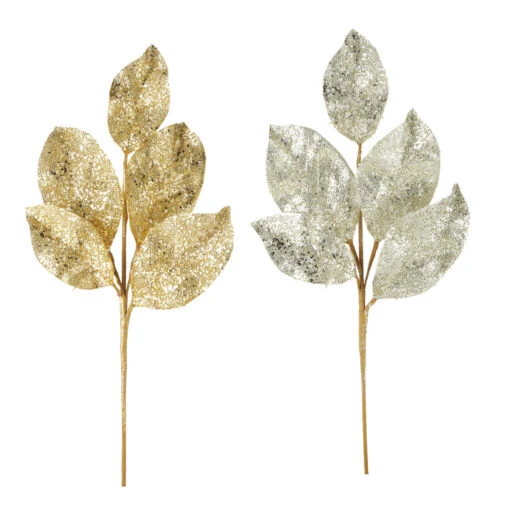 Raz 24" Silver Or Gold Beaded Metallic Leaf Christmas Spray F4106650 - Image 2