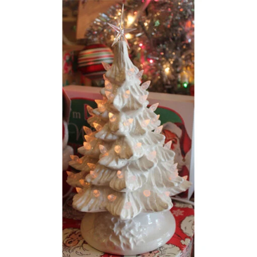 White Ceramic Lighted Christmas Tree 12" - Image 3
