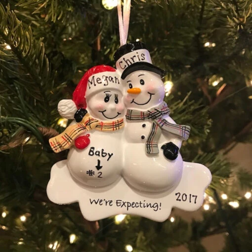 We're Expecting! Snowmen Personalized Christmas Ornament - Image 2