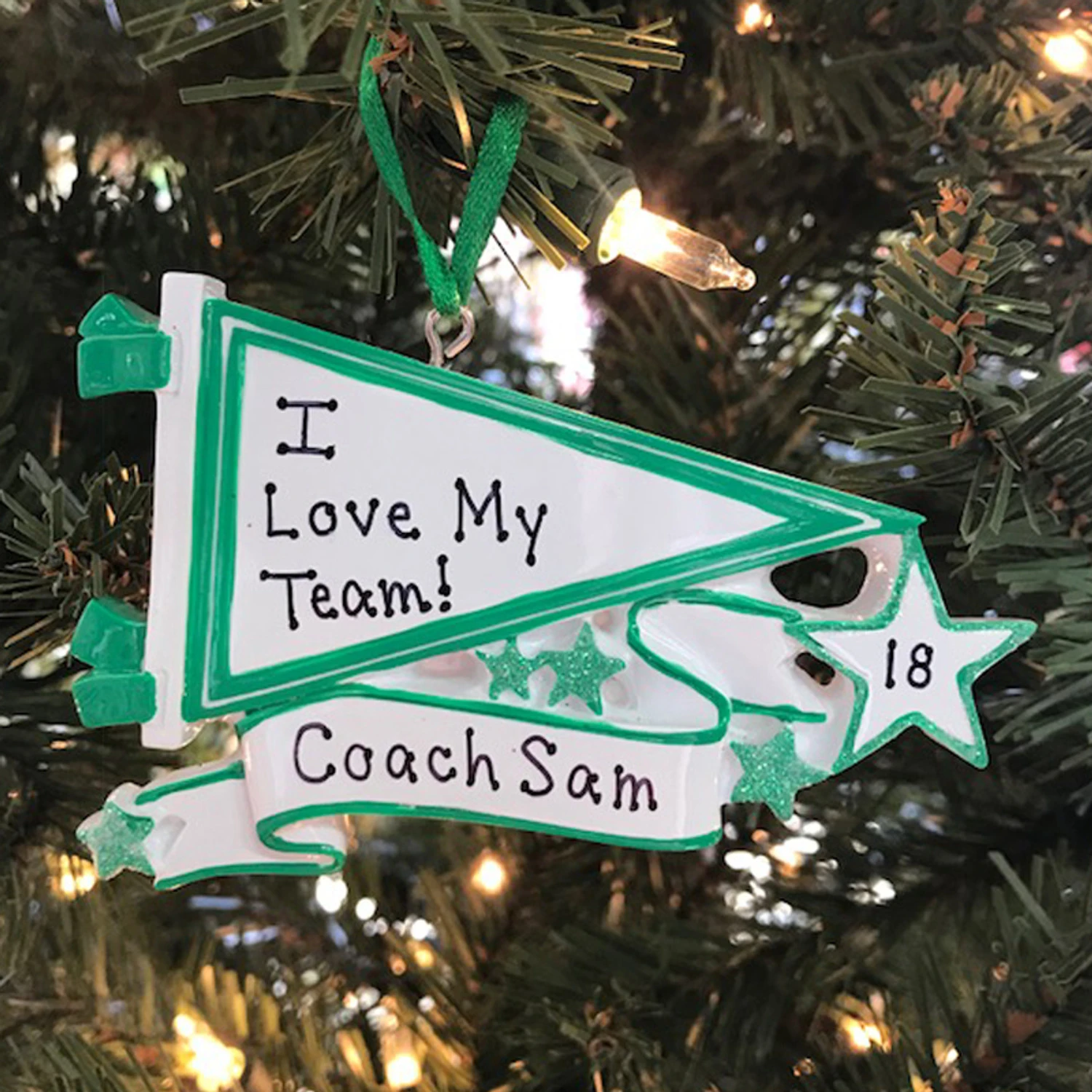 Glittered Green Sports Pennant Personalized Christmas Ornament OR1558-GR 3 Glittered Green Sports Pennant Personalized Christmas Ornament OR1558-GR