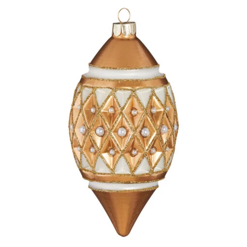 Raz 4" Gold Diamond Point With Pearls Glass Christmas Ornament 4122807 - Image 4