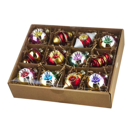 Raz Box Of 12 3.25" Bright Vintage Glass Christmas Ornaments 4120894 - Image 2