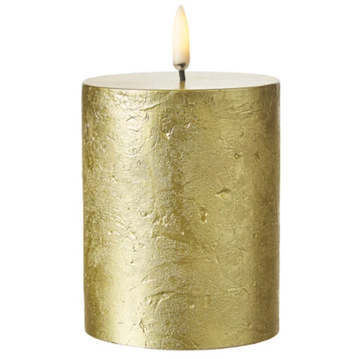 Uyuni 3" X 5" Or 7" Gold Texture Flat Top Flicker Flame Pillar Candle - Image 3