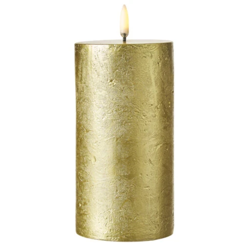 Uyuni 3" X 5" Or 7" Gold Texture Flat Top Flicker Flame Pillar Candle - Image 4