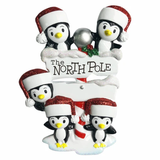 Penguin Family Of 5 At The North Pole Personalized Christmas Ornament OR1739-5 - Image 3
