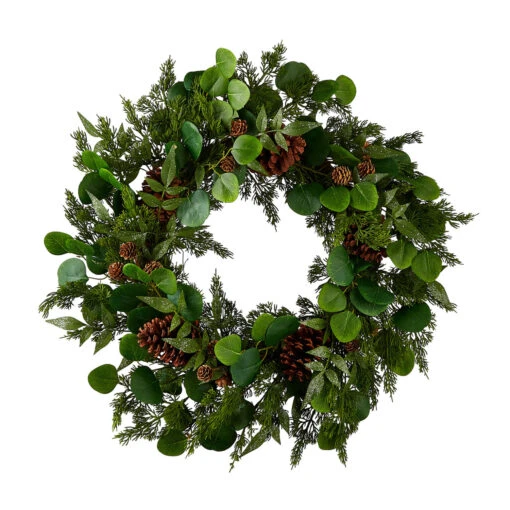 Raz 27" Iced Mixed Greenery, Eucalyptus And Pinecone Christmas Wreath W4102617 - Image 2