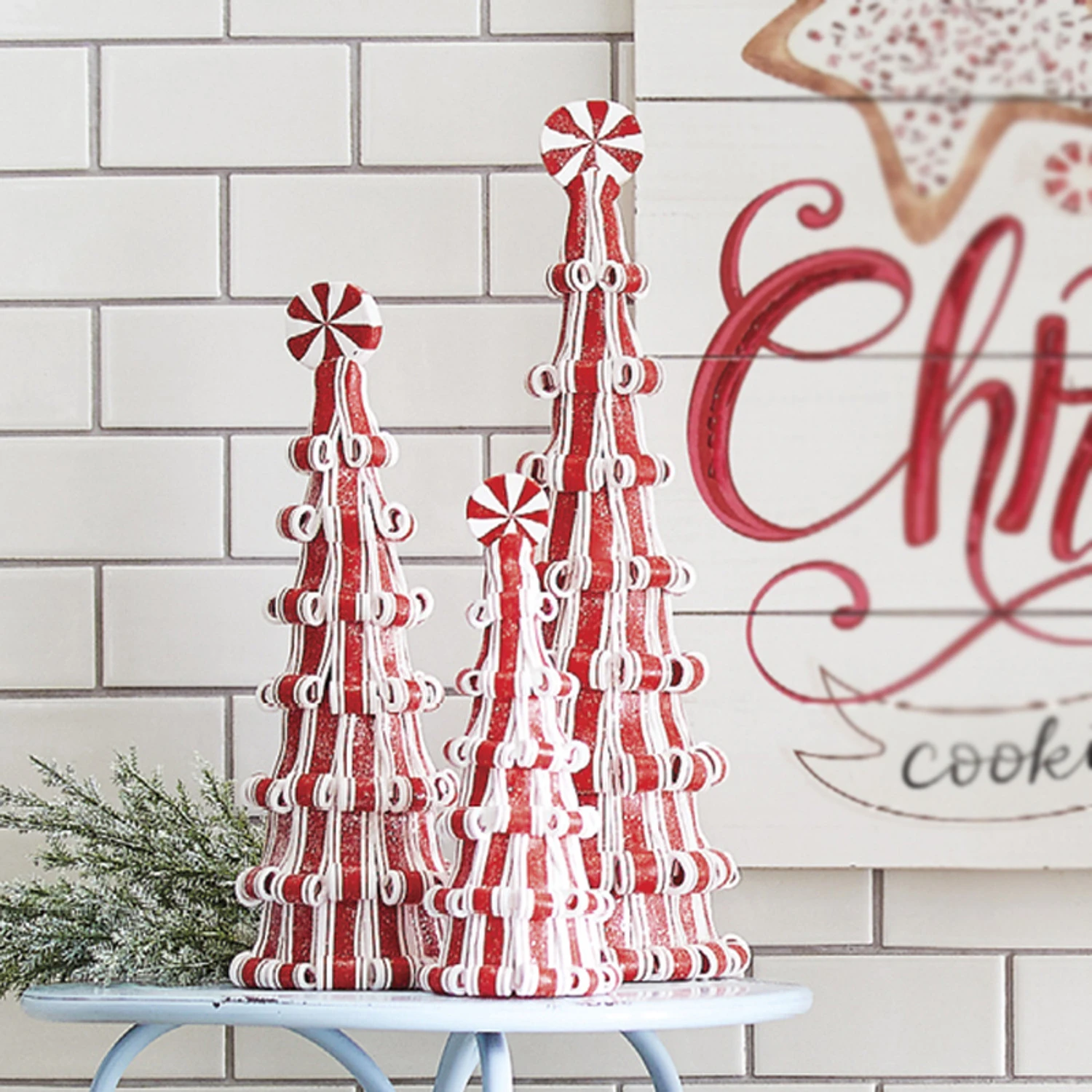 Raz Set Of 3 Peppermint Candy Tree Christmas Decoration 4116383