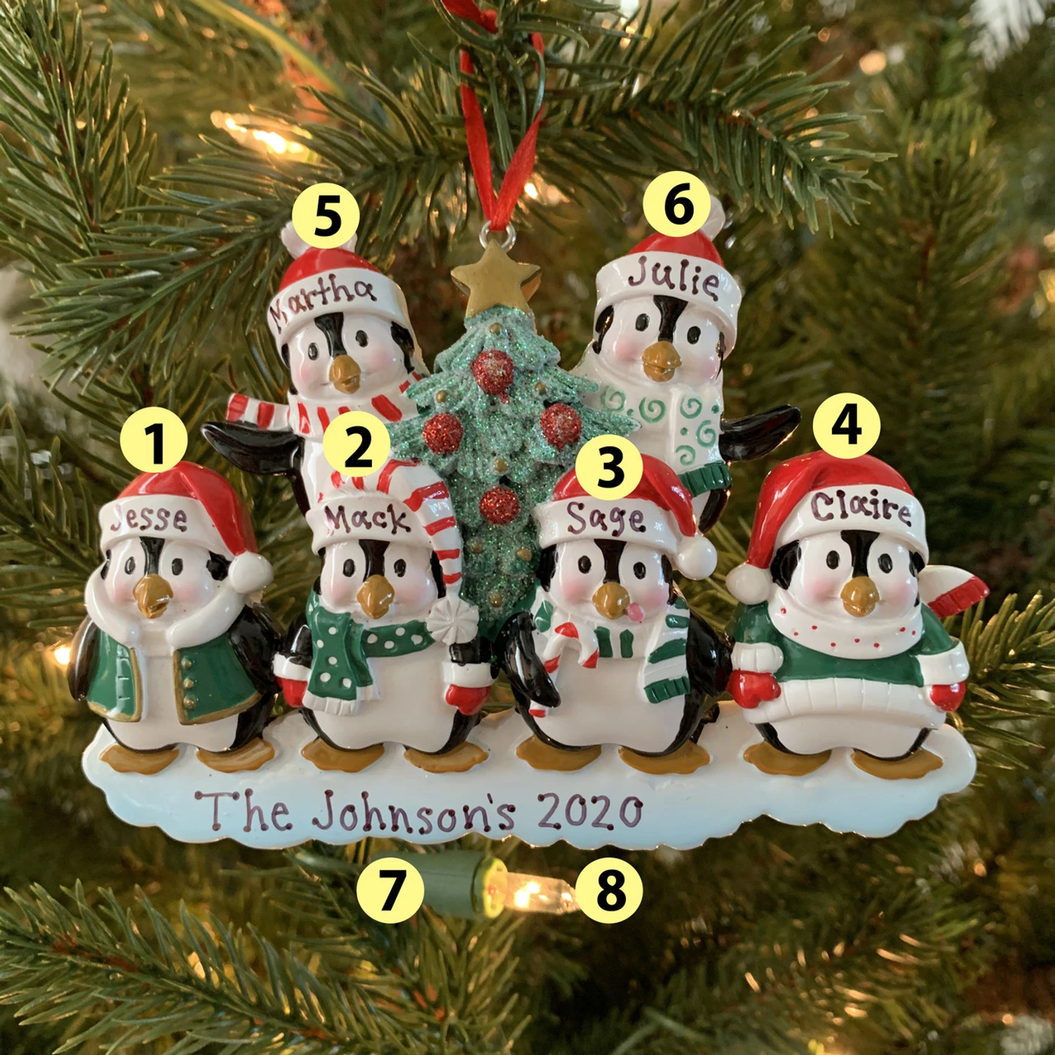 Family Personalized Christmas Ornament With 6 Penguins 3 Family Personalized Christmas Ornament With 6 Penguins
