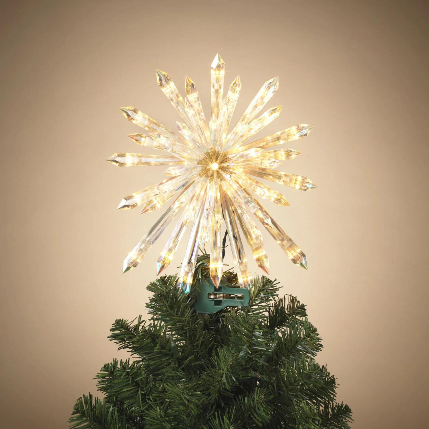 13.5" Electric Lighted Glittered Crystal Starburst Christmas Tree Topper 2619000 4 13.5" Electric Lighted Glittered Crystal Starburst Christmas Tree Topper 2619000 - Image 2