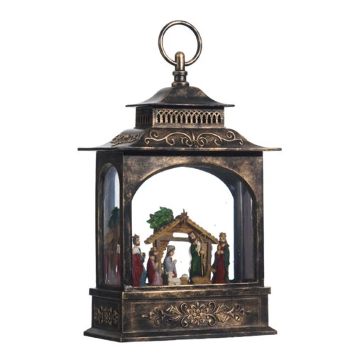 Raz 11" LED Lighted Nativity Scene In Bronze Water Globe Lantern Christmas Figure 3740512 - Image 2
