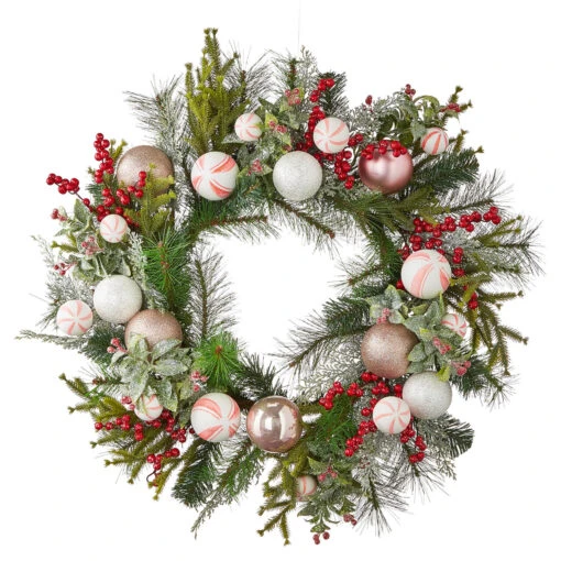 Raz 24" Mixed Peppermint Ball Ornament Christmas Wreath W4102368 - Image 2