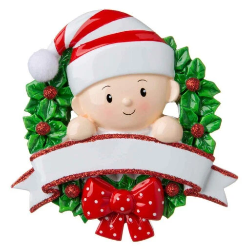 Baby In A Red And Green Wreath Personalized Christmas Ornament OR1746-RG - Image 3