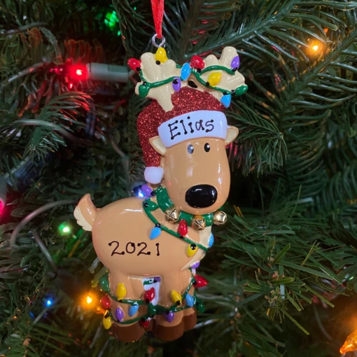 Reindeer Tangled In Lights Personalized Christmas Ornament OR1370 - Image 2