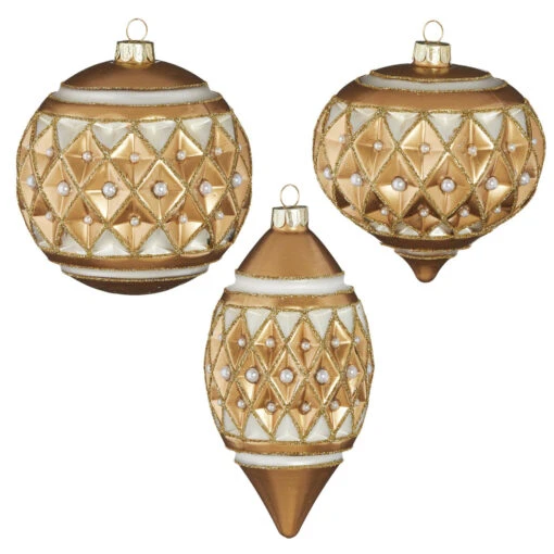 Raz 4" Gold Diamond Point With Pearls Glass Christmas Ornament 4122807 - Image 2