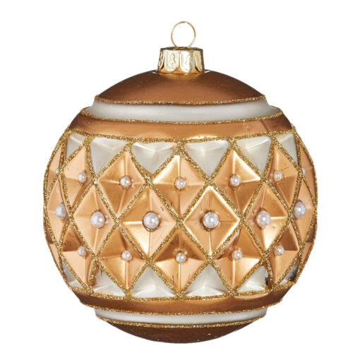 Raz 4" Gold Diamond Point With Pearls Glass Christmas Ornament 4122807 - Image 3