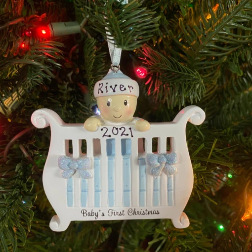 Baby Boy In Crib Personalized Christmas Ornament OR1732-B - Image 2