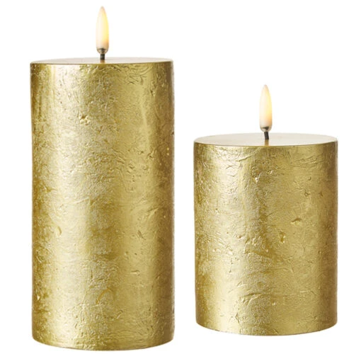 Uyuni 3" X 5" Or 7" Gold Texture Flat Top Flicker Flame Pillar Candle - Image 2