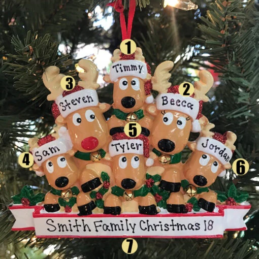 Reindeer Family Of 6 Personalized Christmas Ornament - Image 2