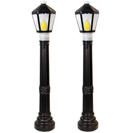 Set Of 2 Black Lamp Post Lighted Christmas Blow MoldsC5051