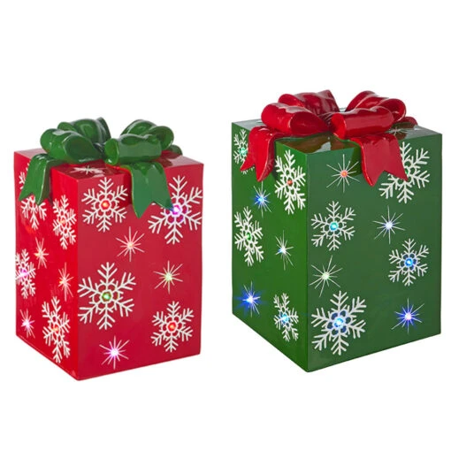 Raz 14.25" Or 21" Lighted LED Red Or Green Present Christmas Decorations - Image 2