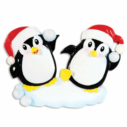 Penguin Couple Throwing Snowballs Personalized Christmas Ornament OR1318 - Image 3