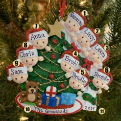 Family Of 9 Around The Christmas Tree Personalized Ornament OR1789-9