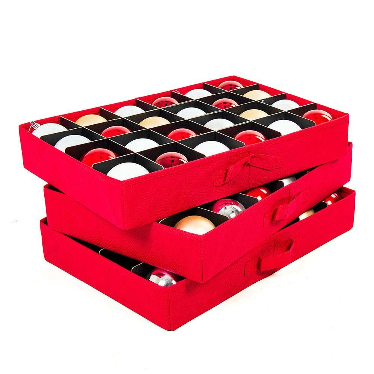 Santa's Bags Red 3 Tray Ornament Storage Drawer With Lid SB-10452-RED 4 Santa's Bags Red 3 Tray Ornament Storage Drawer With Lid SB-10452-RED - Image 2