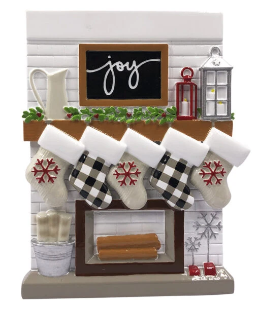 5" Fireplace Mantle Stocking Family Of 5 Personalized Christmas Ornament OR2030-5 - Image 3