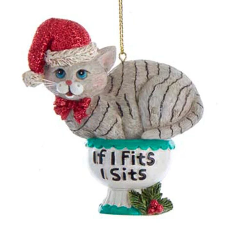 Kurt Adler 3.25" "If I Fits, I Sits" Cat Christmas Ornaments E0599 - Image 3