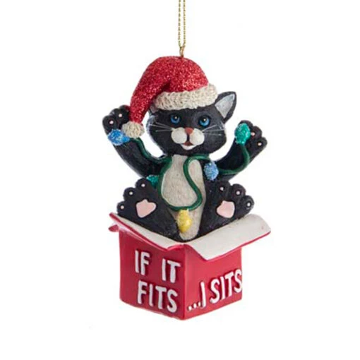 Kurt Adler 3.25" "If I Fits, I Sits" Cat Christmas Ornaments E0599 - Image 4