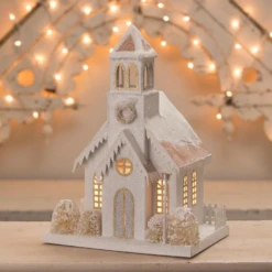 Bethany Lowe Metallic Gold, White, And Silver Glittered Christmas Buildings -The Jelly Christmas Shop lc1564 23688.1675099899