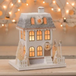 Bethany Lowe Metallic Gold, White, And Silver Glittered Christmas Buildings -The Jelly Christmas Shop lc1566 37688.1675099897