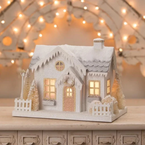Bethany Lowe Metallic Gold, White, And Silver Glittered Christmas Buildings - Image 5