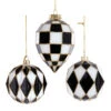 Kurt Adler Black And White Harlequin Ball And Finial Glass Christmas Ornament T3145 -The Jelly Christmas Shop t3145 33086.1678224584